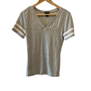 Grey V Neck Fitted Modal Blend Short Sleeve Casual Tee Shirt S